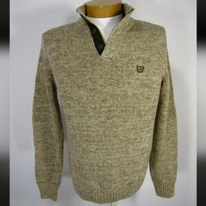 NWT CHAPS Mens Long Sleeve Mock Neck 100% Cotton Sweater Patch Sage Twist